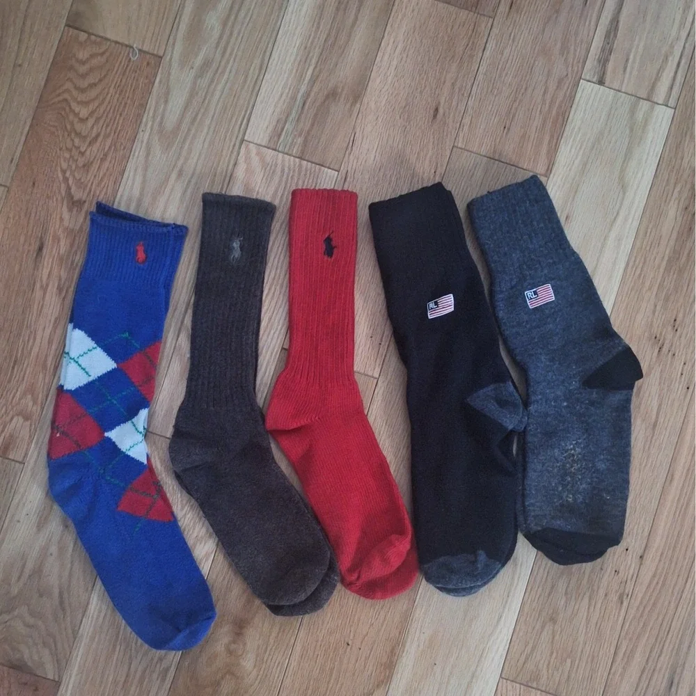 Polo Ralph Lauren Crew Socks Bundle Flag Logo Ribbed Multicolor Mens 5 Pair